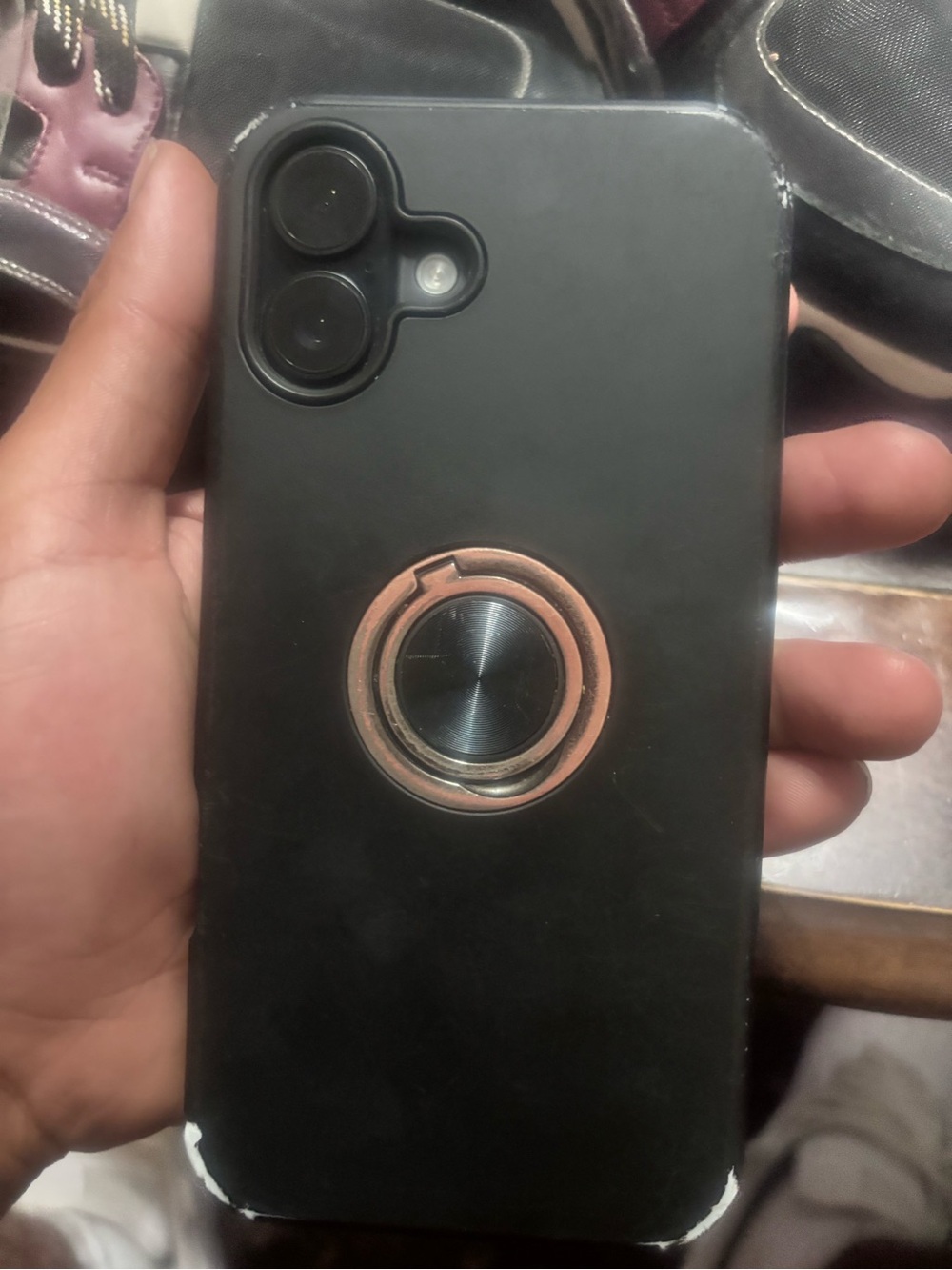 Apple Black Phone Case with Rose Gold Ring Holder